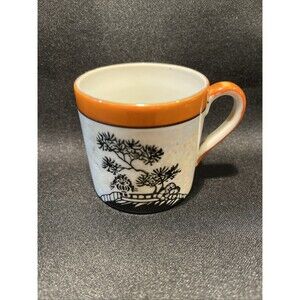 Vintage Lusterware Orange & White Cup with Black Tree, Made in Japan